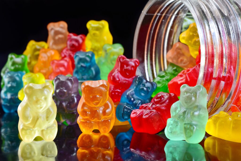 Image of colorful assortment of CBD infused gummi bears